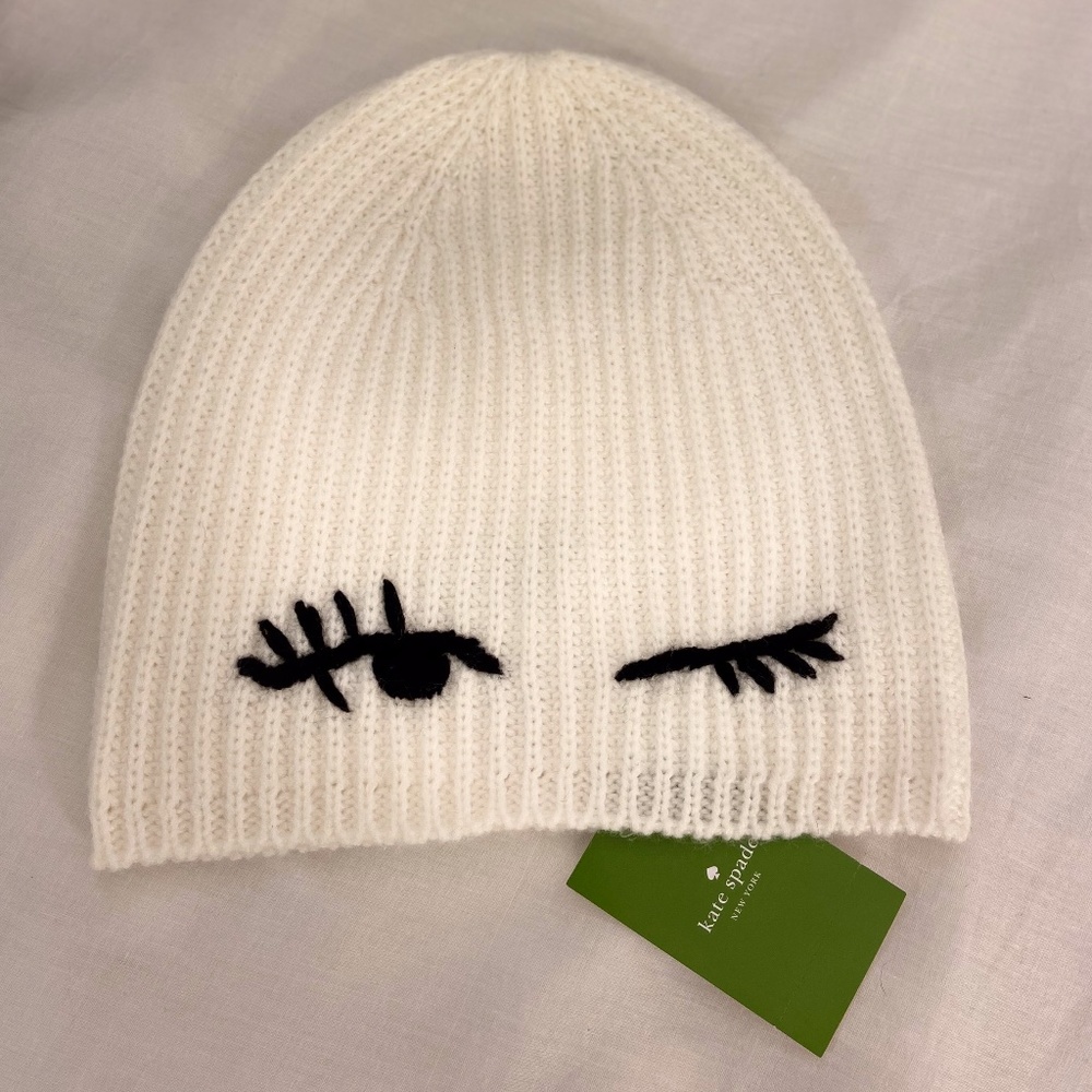 Kate Spade KS1001802C Winking Beanie Cream NWT